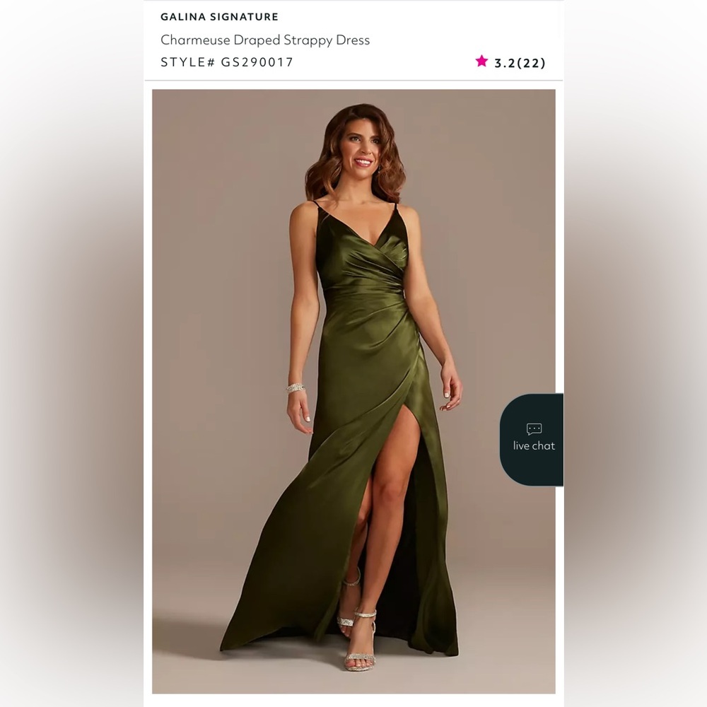 David's Bridal “Martini Olive” Green Satin Dress